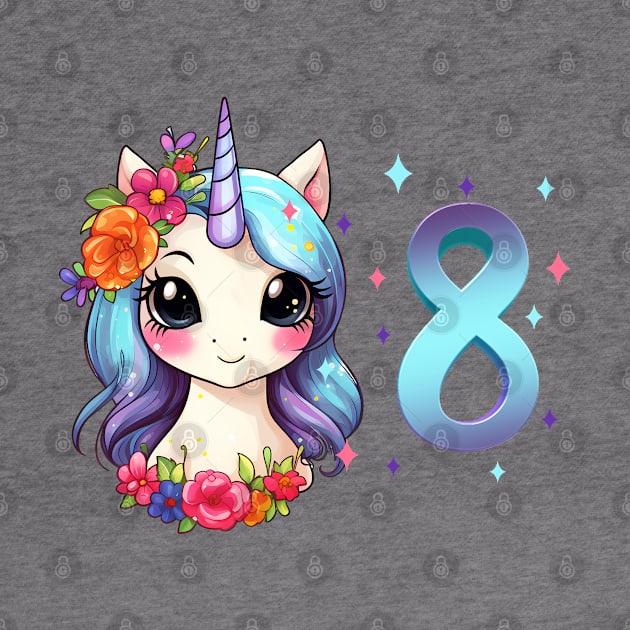 I am 8 with unicorn - girl birthday 8 years old by Modern Medieval Design